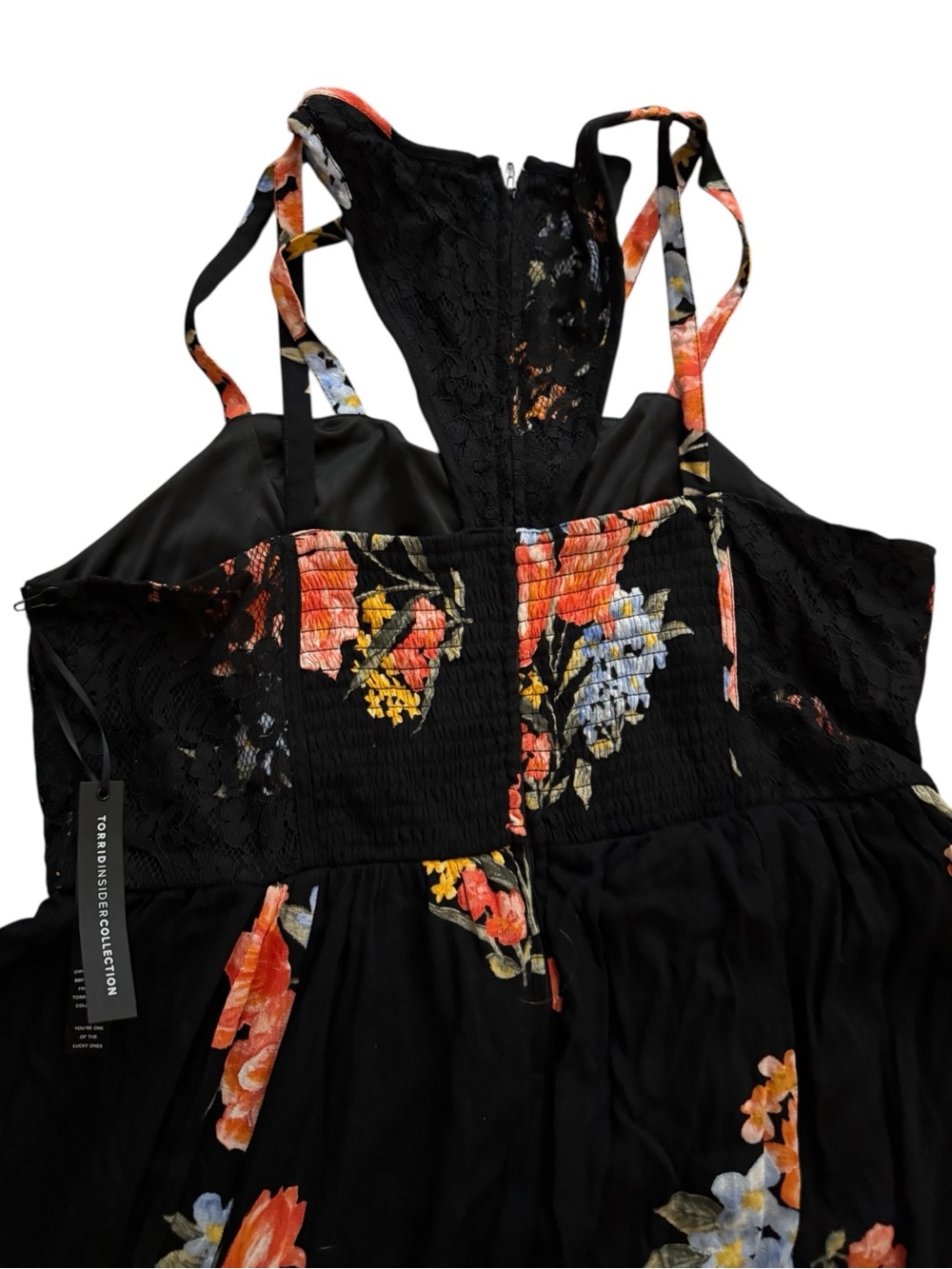 Torrid Floral Lace Inset Maxi Dress Black Multi Floral Size 16 NWT Euro Summer - Picture 6 of 8
